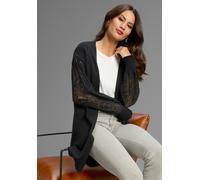 Strickjacke LAURA SCOTT, Damen, Gr. 44/46, schwarz, Strick, Obermaterial: 50% Viskose, 26% Polyamid, 24% Polyester. Spitze: 90% Polyamid, 10% Elasthan, unifarben, figurumspielend hüftbedeckend, tiefer