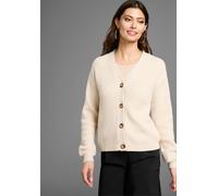Strickjacke LAURA SCOTT, Damen, Gr. 48/50, beige (beige, melange), Grobstrick, Obermaterial: 50% Viskose, 28% Polyester, 22% Polyamid, clean, unifarben, Basic, lässig geschnitten hüftlang, V-Ausschnit