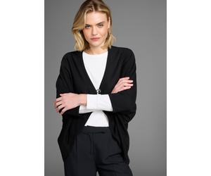 Strickjacke LAURA SCOTT "im Sommer-Look", Damen, Gr. 44/46, schwarz, Strick, Obermaterial: 50% Baumwolle, 50% Polyacryl, unifarben, Basic, oversize hüftbedeckend, V-Ausschnitt, Strickjacken Strickjack