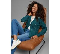 Strickjacke LAURA SCOTT "mit Ajourstrickmuster", Damen, Gr. 32/34, petrol, Strick, Obermaterial: 100% Polyacryl, unifarben, lässig geschnitten kurz, V-Ausschnitt, weit Bündchen, Strickjacken Strickjac