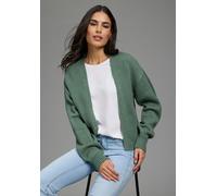 Strickjacke LAURA SCOTT "mit Oversize-Passform", Damen, Gr. 32/34, grün mélange, Strick, Obermaterial: 100% Polyacryl, meliert, oversize kurz, V-Ausschnitt, weit Bündchen, Strickjacken Strickjacke, in