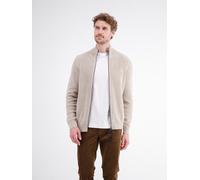 Strickjacke LERROS, Herren, Gr. 3XL, beige (gravel beige), Strick, Obermaterial: 100% Baumwolle, unifarben mit Farbeinsatz, normal hüftbedeckend, Rundhals, Flachstrickbündchen, Strickjacken Strickjack