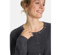 Strickjacke LIEBLINGSSTÜCK "BrilliL", Damen, Gr. 42, grau (anthrazit), Strick, Obermaterial: 100% Wolle, unifarben, regular fit normal, Rundhals, Strickjacken Strickjacke, mit Glitzersteinchen (739639