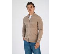 Strickjacke LINDBERGH, Herren, Gr. M, beige (sand), Strick, Obermaterial: 100% Baumwolle, unifarben, regular fit hüftbedeckend, Rundhals, Rippbündchen, Strickjacken Strickjacke, mit Stehkragen und Rei