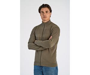 Strickjacke LINDBERGH, Herren, Gr. M, braun (army), Strick, Obermaterial: 100% Baumwolle, unifarben, regular fit hüftbedeckend, Rundhals, Rippbündchen, Strickjacken Strickjacke, mit Stehkragen und Rei