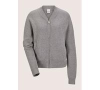 Strickjacke MADELEINE "Blouson Sportiver Strick-Blouson mit Reißverschluss", Damen, Gr. 44/46, weiß (steingrau, wollweiß, melange), Obermaterial: 38% Viskose CV. 35% Polyamid PA. 22% Wolle WO. 5% Alpa