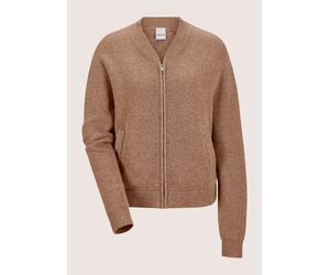 Strickjacke MADELEINE "Blouson Sportiver Strick-Blouson mit Reißverschluss", Damen, Gr. 48, weiß (caramel, wollweiß, melange), Obermaterial: 38% Viskose CV. 35% Polyamid PA. 22% Wolle WO. 5% Alpaka WP