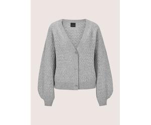 Strickjacke MADELEINE "Cardigan Elegante Strickjacke mit Ajour-Muster", Damen, Gr. 40/42, grau (silbergrau, wollweiß, melange), Obermaterial: 90% Schurwolle WV. 10% Kaschmir WS., Modern, V-Ausschnitt,