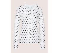 Strickjacke MADELEINE "Cardigan Langarm Strickjacke mit Knopfleiste, Punktmuster", Damen, Gr. 34, weiß (weiß, schwarz), Obermaterial: 71% Viskose CV. 29% Polyamid PA., Modern, gerade, Strickjacken Str