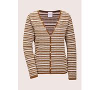 Strickjacke MADELEINE "Cardigan Modische Strickjacke mit Streifenmuster", Damen, Gr. 34, weiß (macchiato, perlweiß, multicolor), Obermaterial: 100% Baumwolle CO., Modern, normal, V-Ausschnitt, Strickj