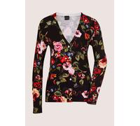 Strickjacke MADELEINE "Cardigan Sommerliche Strickjacke, Unikat-Print", Damen, Gr. 36/38, schwarz (schwarz, rot, multicolor), Obermaterial: 71% Viskose CV. 29% Polyamid PA., Modern, normal, V-Ausschni