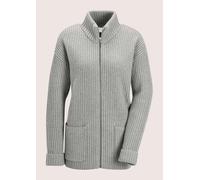 Strickjacke MADELEINE "Cardigan Weiche Wolljacke mit Reißverschluss", Damen, Gr. 40/42, grau (steingrau, melange), Obermaterial: 90% Schurwolle WV. 10% Kaschmir WS., Modern, Strickjacken Strickjacke,