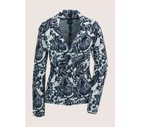 Strickjacke MADELEINE "Jacquardblazer Eleganter Blazer mit floralem Muster", Damen, Gr. 40, blau (marine, rauchblau, multicolor), Obermaterial: 35% Polyamid PA. 30% Viskose CV. 30% Wolle mw. 5% Kaschm