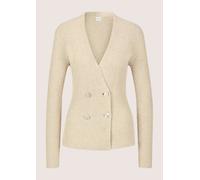 Strickjacke MADELEINE "Strickblazer Edle Strickjacke als Doppelreiher, V-Ausschnitt", Damen, Gr. 44, weiß (perlweiß), Obermaterial: 55% Leinen LI. 45% Baumwolle CO., Modern, Strickjacken Strickjacke,