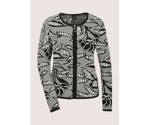 Strickjacke MADELEINE "Strickblazer Elegante Jacke im Jacquard-Feinstrick, Musterung", Damen, Gr. 40/42, schwarz (schwarz, weiß), Obermaterial: 50% Baumwolle CO. 50% Polyacryl PAN., Modern, gerade, St