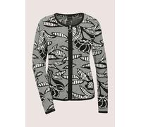 Strickjacke MADELEINE "Strickblazer Elegante Jacke im Jacquard-Feinstrick, Musterung", Damen, Gr. 48, schwarz, weiß, Obermaterial: 50% Baumwolle CO. 50% Polyacryl PAN., Strickjacken Strickjacke (68457