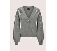 Strickjacke MADELEINE "Strickjacke Elegante Feinstrickjacke mit V-Ausschnitt", Damen, Gr. 44/46, silber (graphit, melange, silberfarben), Obermaterial: 95% Baumwolle CO. 5% Kaschmir WS., Modern, figur
