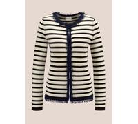 Strickjacke MADELEINE "Strickjacke Gestreifte Strickjacke in in Bouclé-Qualität", Damen, Gr. 40, blau (ecru, marine), Obermaterial: 38% Polyester PES. 26% Polyacryl PAN. 21% Viskose CV. 15% Baumwolle