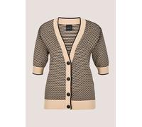 Strickjacke MADELEINE "Strickjacke Halbarm Cardigan mit V-Ausschnitt, Feinstrick", Damen, Gr. 44/46, grau (kiesel, schwarz), Obermaterial: 60% Viskose CV. 40% Baumwolle CO., Modern, Strickjacken Stric