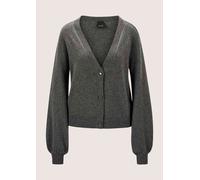 Strickjacke MADELEINE "Strickjacke Kaschmir-Cardigan mit Ballonärmeln", Damen, Gr. 36/38, grau (bleigrau, melange), Obermaterial: 90% Schurwolle WV. 10% Kaschmir WS., Modern, normal, V-Ausschnitt, Str