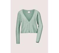 Strickjacke MADELEINE "Strickjacke Kurze Strickjacke mit Pailletten-Glanz", Damen, Gr. 44/46, silber (hellsalbeigrün, silberfarben), Obermaterial: 28% Alpaka WP. 28% Wolle WO. 24% Polyamid PA. 15% Pol
