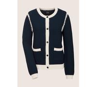 Strickjacke MADELEINE "Strickjacke Langarm Cardigan mit Zopfmuster, Kaschmir-Mix", Damen, Gr. 44/46, blau (marine, wollweiß), Obermaterial: 53% Viskose CV. 33% Polyamid PA. 13% Lyocell CLY. 1% Kaschmi