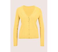 Strickjacke MADELEINE "Strickjacke Langarm Jacke im Feinstrick mit V-Ausschnitt", Damen, Gr. 34, gold (goldgelb, melange), Obermaterial: 46% Modal CMD. 40% Polyacryl PAN. 14% Polyamid PA., Strickjacke