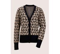 Strickjacke MADELEINE "Strickjacke Langarm Jacquard-Cardigan mit Kaschmir", Damen, Gr. 36, schwarz (caramel, schwarz), Obermaterial: 90% Schurwolle WV. 10% Kaschmir WS., Strickjacken Strickjacke (4421