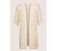 Strickjacke MADELEINE "Strickjacke Lange Strickjacke mit Glanz-Effekt", Damen, Gr. 48, weiß (perlweiß, goldfarben), Obermaterial: 40% Polyester PES. 35% Baumwolle CO. 25% Viskose CV., Strickjacken Str