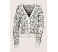 Strickjacke MADELEINE "Strickjacke Modischer Cardigan mit V-Ausschnitt", Damen, Gr. 44/46, weiß (wollweiß, steingrau, melange), Obermaterial: 51% Viskose CV. 26% Polyester PES. 23% Polyamid PA., Moder