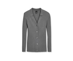 Strickjacke MADELEINE "Strickjacke Schlichte Strickjacke in Long-Form", Damen, Gr. 36/38, grau (grau, melange), Obermaterial: 65% Viskose CV. 35% Polyamid PA., Modern, tailliert, Strickjacken Strickja