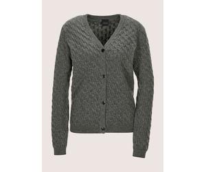 Strickjacke MADELEINE "Strickjacke Stilvolle Maschenjacke mit Zopfmuster", Damen, Gr. 48, grau (graphit, melange), Obermaterial: 90% Schurwolle WV. 10% Kaschmir WS., Modern, V-Ausschnitt, Strickjacken