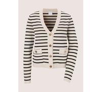 Strickjacke MADELEINE "Strickjacke Streifen-Cardigan mit Schmuckknöpfen", Damen, Gr. 36/38, perlweiß, schwarz, Modern, regular fit, Strickjacken Strickjacke (54317133-36) perlweiß, schwarz
