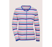 Strickjacke MADELEINE "Strickjacke Streifenjacke aus Modal, Feinstrick, Rundhals", Damen, Gr. 40/42, blau (azurblau, weiß, multicolor), Obermaterial: 46% Modal CMD. 40% Polyacryl PAN. 14% Polyamid PA.