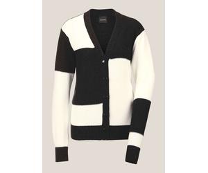 Strickjacke MADELEINE "Strickjacke Strickjacke im Patch-Look", Damen, Gr. 44/46, schwarz (schwarz, wollweiß, beige), Obermaterial: 42% Viskose CV. 27% Polyamid PA. 23% Wolle WO. 4% Kaschmir WS. 4% met