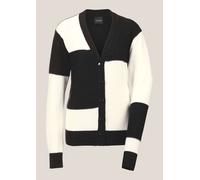 Strickjacke MADELEINE "Strickjacke Strickjacke im Patch-Look", Damen, Gr. 48, schwarz (schwarz, wollweiß, beige), Obermaterial: 42% Viskose CV. 27% Polyamid PA. 23% Wolle WO. 4% Kaschmir WS. 4% metall