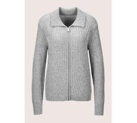 Strickjacke MADELEINE "Strickjacke Strickjacke mit Reißverschluss", Damen, Gr. 40/42, weiß (steingrau, melange, wollweiß), Obermaterial: 90% Schurwolle WV. 10% Kaschmir WS., Modern, normal, Strickjack