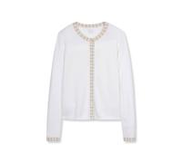 Strickjacke MADELEINE "Strickjacke Strickjacke mit Vichy-Karo-Akzenten", Damen, Gr. 34, weiß (wollweiß, hellmagnolie), Obermaterial: 60% Viskose CV. 40% Baumwolle CO., Modern, Strickjacken Strickjacke