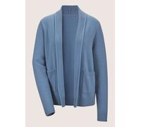Strickjacke MADELEINE "Strickjacke Verkürzte Schurwolljacke mit Stehkragen", Damen, Gr. 36/38, blau (rauchblau), Obermaterial: 100% Schurwolle WV., Modern, normal, Strickjacken Strickjacke, verschluss
