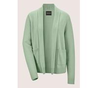 Strickjacke MADELEINE "Strickjacke Verkürzte Schurwolljacke mit Stehkragen", Damen, Gr. 36/38, grün (eisgrün), Obermaterial: 100% Schurwolle WV., Modern, normal, Strickjacken Strickjacke, verschlusslo