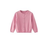 Strickjacke Mädchen Junge Langarm mit Knöpfen Pullover Cardigan Leichter Basic Fleece Strickpullover Einfarbige Rundhals Schuluniform Warme Gestrickte Jacke (Pink, 11-12 Years)