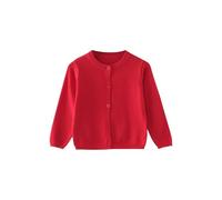 Strickjacke Mädchen Junge Langarm mit Knöpfen Pullover Cardigan Leichter Basic Fleece Strickpullover Einfarbige Rundhals Schuluniform Warme Gestrickte Jacke (Red, 5-6 Years)
