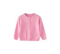 Strickjacke Mädchen Junge Langarm mit Knöpfen Pullover Cardigan Leichter Basic Fleece Strickpullover Einfarbige Rundhals Schuluniform Warme Gestrickte Jacke (Light Pink, 3-4 Years)