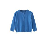 Strickjacke Mädchen Junge Langarm mit Knöpfen Pullover Cardigan Leichter Basic Fleece Strickpullover Einfarbige Rundhals Schuluniform Warme Gestrickte Jacke (Dark Blue, 7-8 Years)