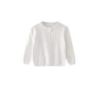 Strickjacke Mädchen Junge Langarm mit Knöpfen Pullover Cardigan Leichter Basic Fleece Strickpullover Einfarbige Rundhals Schuluniform Warme Gestrickte Jacke (White, 3-4 Years)