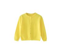 Strickjacke Mädchen Junge Langarm mit Knöpfen Pullover Cardigan Leichter Basic Fleece Strickpullover Einfarbige Rundhals Schuluniform Warme Gestrickte Jacke (Yellow, 7-8 Years)