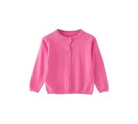 Strickjacke Mädchen Junge Langarm mit Knöpfen Pullover Cardigan Leichter Basic Fleece Strickpullover Einfarbige Rundhals Schuluniform Warme Gestrickte Jacke (Hot Pink, 5-6 Years)