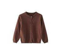 Strickjacke Mädchen Junge Langarm mit Knöpfen Pullover Cardigan Leichter Basic Fleece Strickpullover Einfarbige Rundhals Schuluniform Warme Gestrickte Jacke (Brown, 9-10 Years)