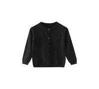 Strickjacke Mädchen Junge Langarm mit Knöpfen Pullover Cardigan Leichter Basic Fleece Strickpullover Einfarbige Rundhals Schuluniform Warme Gestrickte Jacke (Black, 9-10 Years)