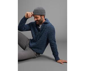 Strickjacke MAN'S WORLD "Mit Stehkragen & Reißverschluss", Herren, Gr. 3XL (64/66), blau melange, Strick, Obermaterial: 50% Baumwolle, 50% Polyacryl, meliert, regular fit, Rippbündchen, Strickjacken S